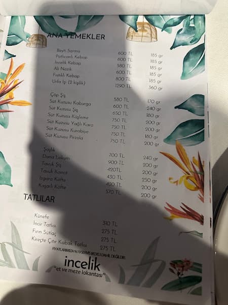 incelik “et ve meze lokantası”