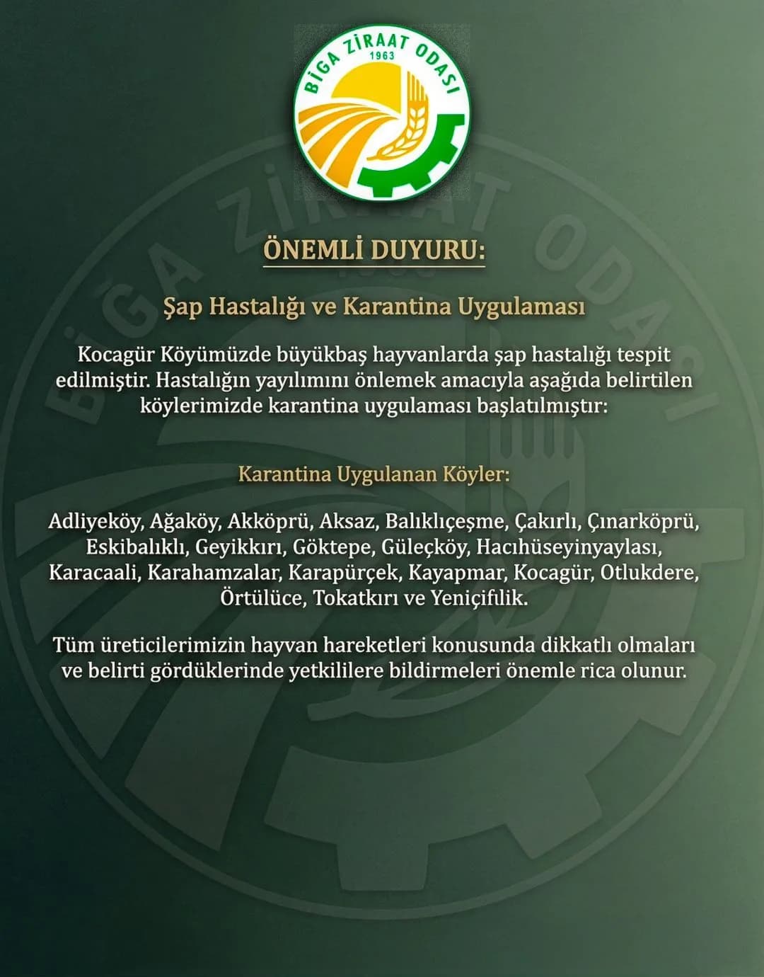 Biga'da Şap Hastalığı Alarmı: 21 Köy Karantinaya Alındı!