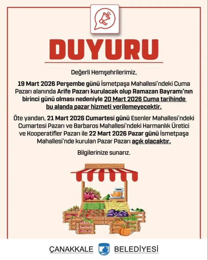 Çanakkale'de Bayram Alışverişi: Pazar Günleri ve Arife Pazarı Takvimi Belli Oldu!