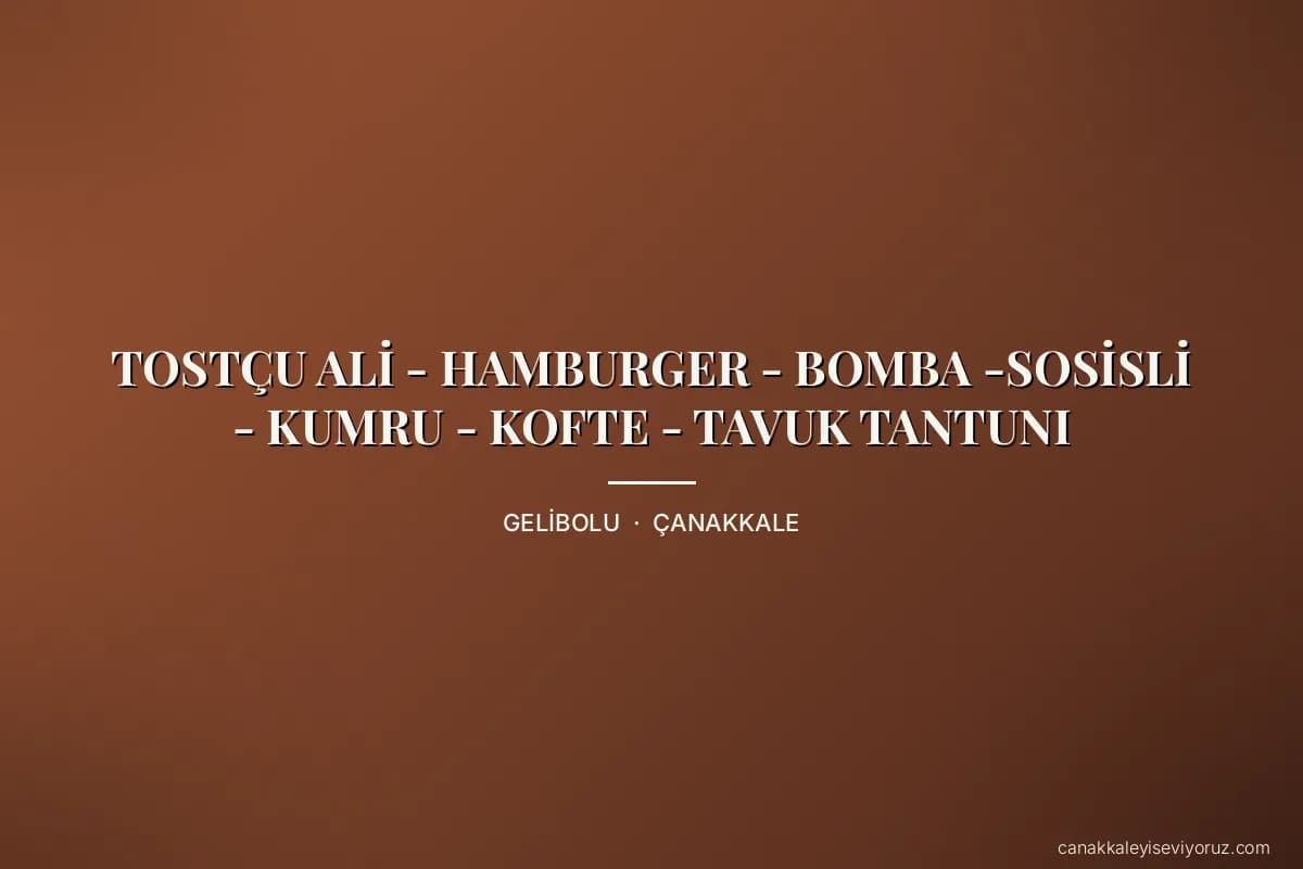 TOSTÇU ALİ - HAMBURGER - BOMBA -SOSİSLİ - KUMRU - KOFTE - TAVUK TANTUNI