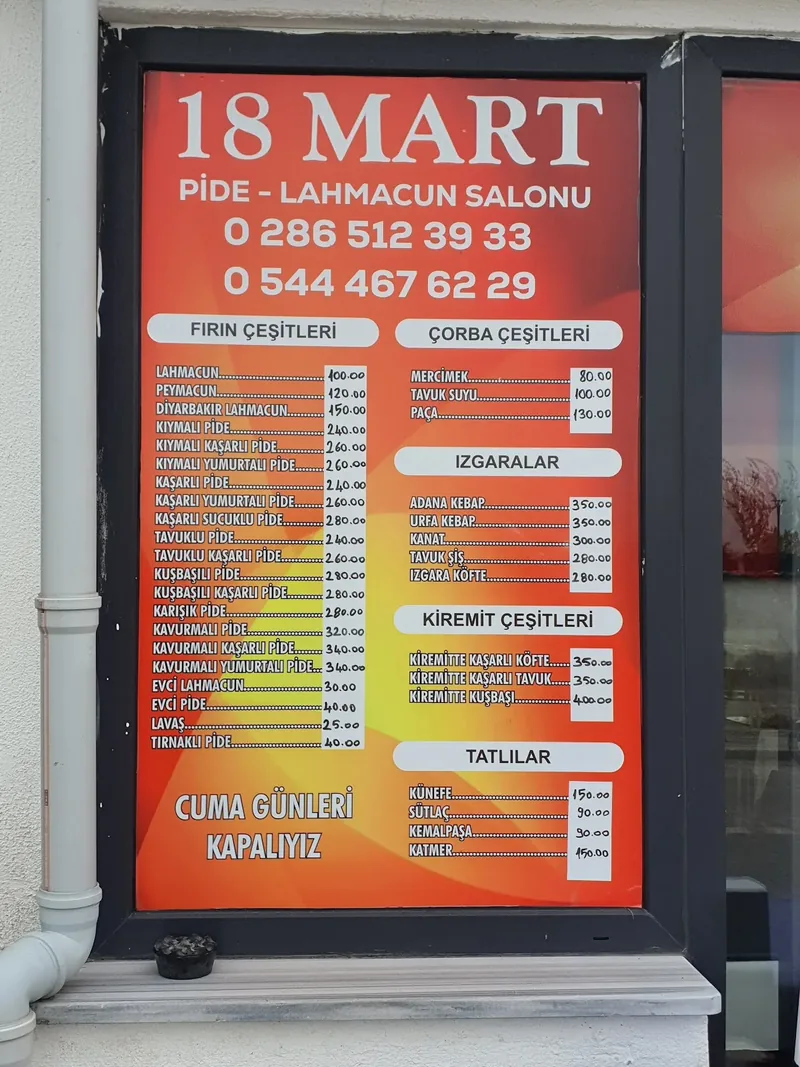 18 Mart pide lahmacun kebap salonu
