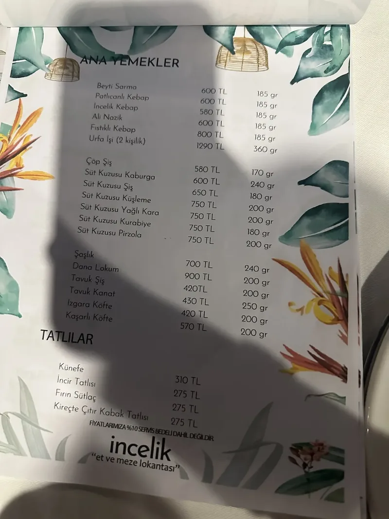 incelik “et ve meze lokantası”