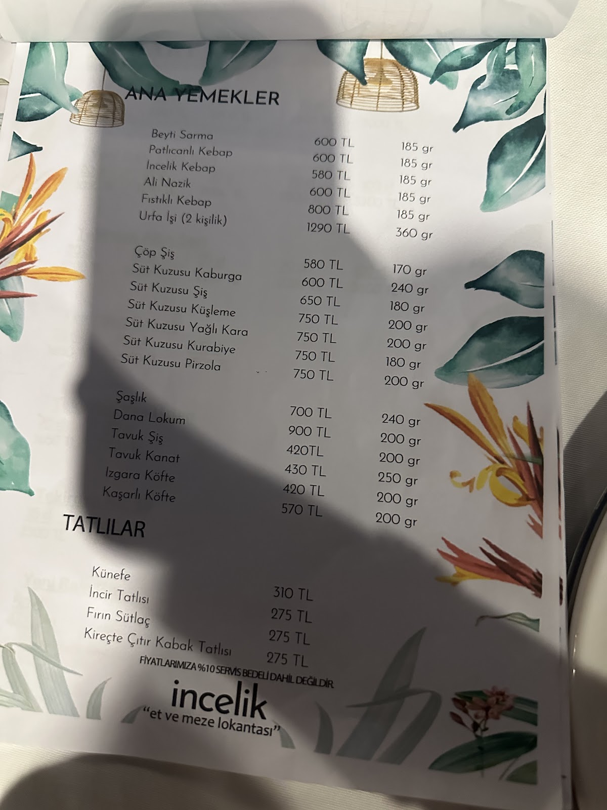 incelik “et ve meze lokantası”