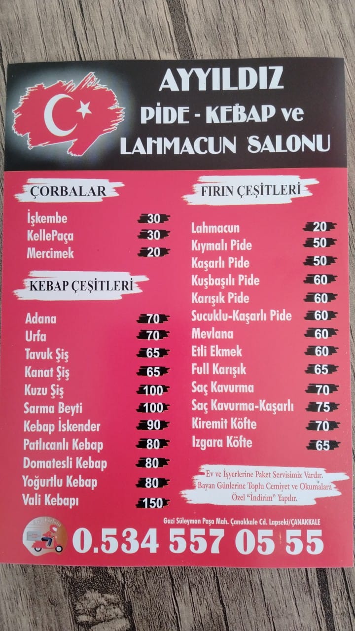 Lapseki Ayyıldız Pide Kebap Lahmacun Çorba Yemek Lokanta 24 Saat Açık