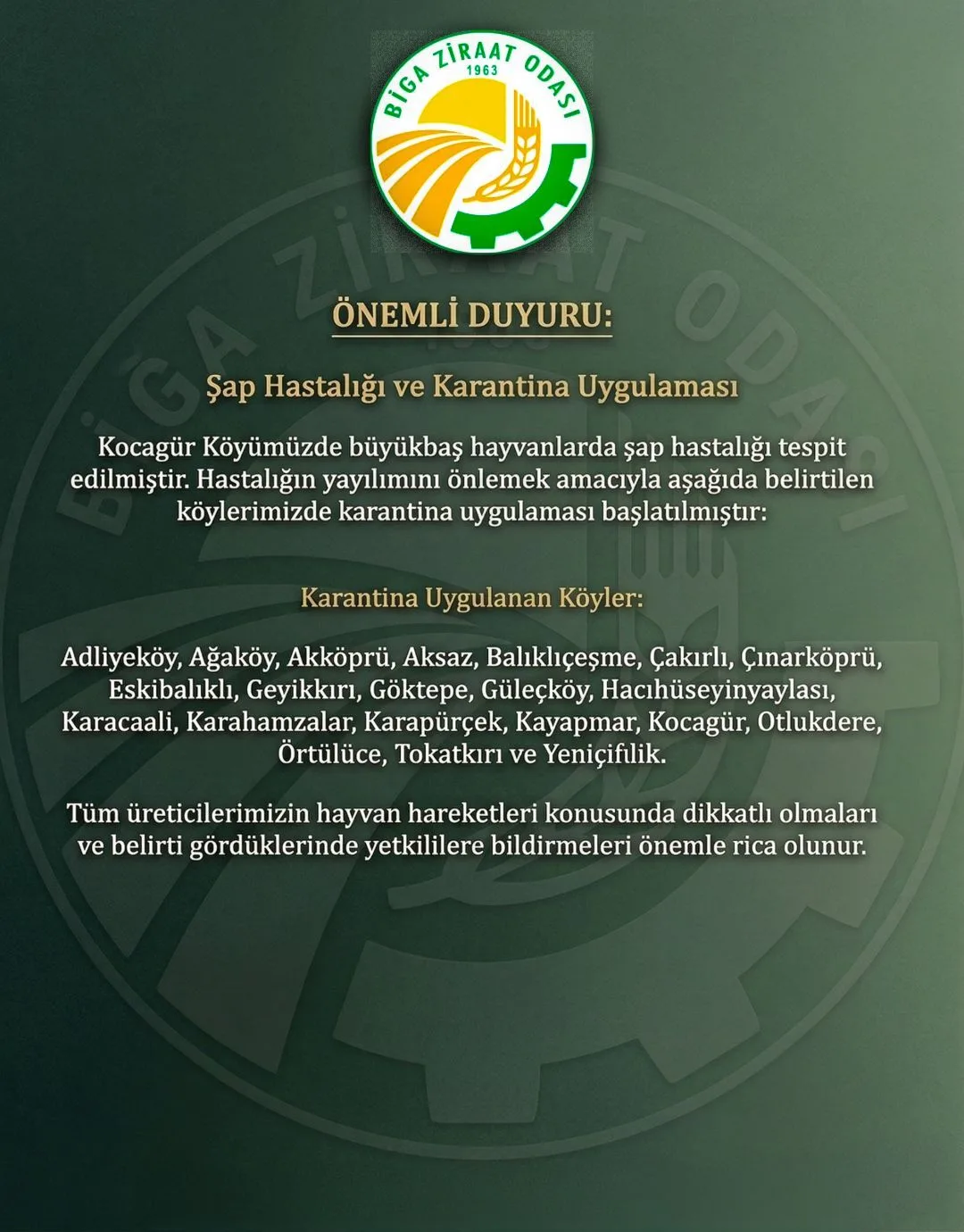 Biga'da Şap Hastalığı Alarmı: 21 Köy Karantinaya Alındı!