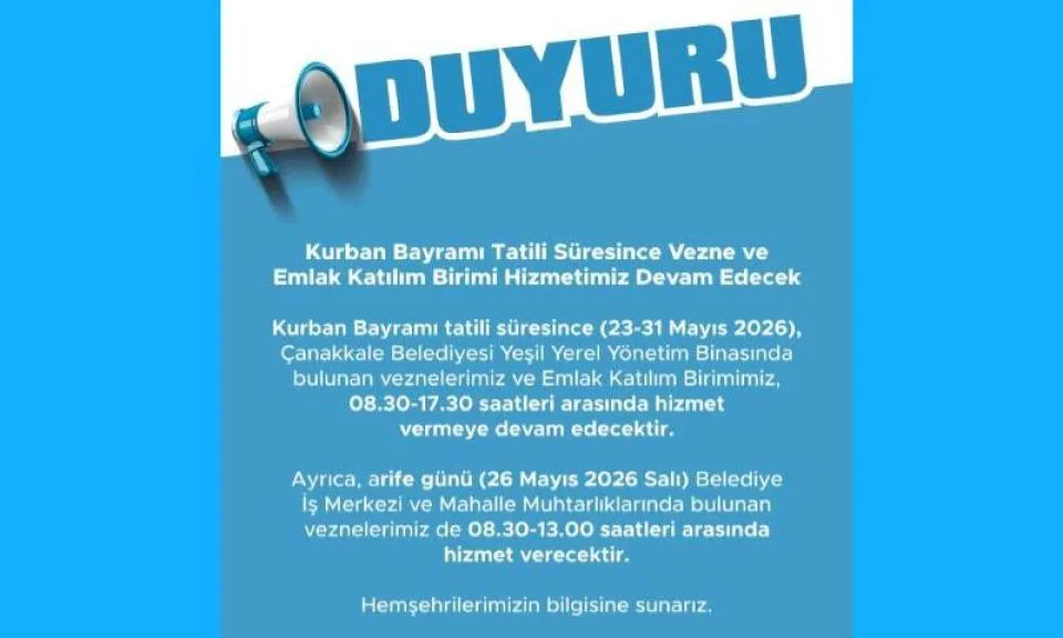 Çanakkale Belediyesi Kurban Bayramı Vezne Çalışma Saatleri Belli Oldu